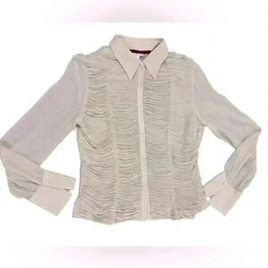 VTG Emma Black Silk Shirred Beige Long sleeve Blouse Women’s Size Medium